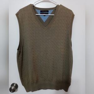 Vintage Tommy Hilfiger Golf beige 100% Cotton V neck Cable Knit Sweater Vest Lg